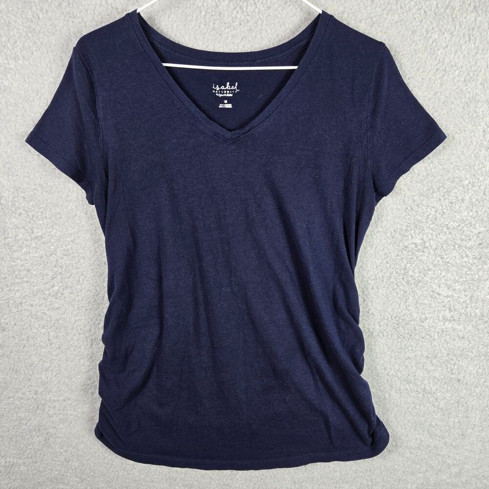 Isabel Maternity by Ingrid & Isabel Shirt Womens Medium Navy Blue V-Neck Ruched